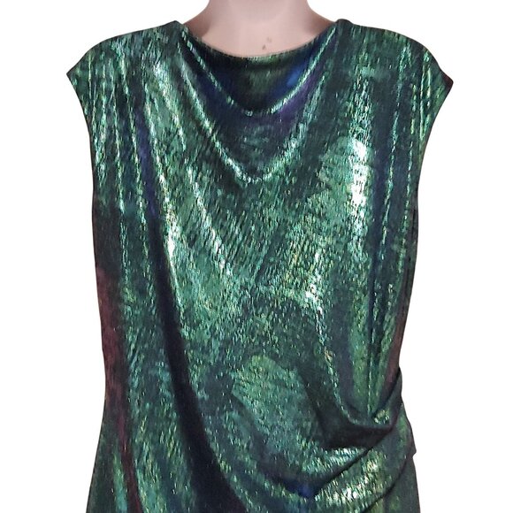 Connected Apparel Mermaid Metallic Slinky Clubwear Sultry Drapey Liquid Dress - Picture 8 of 11